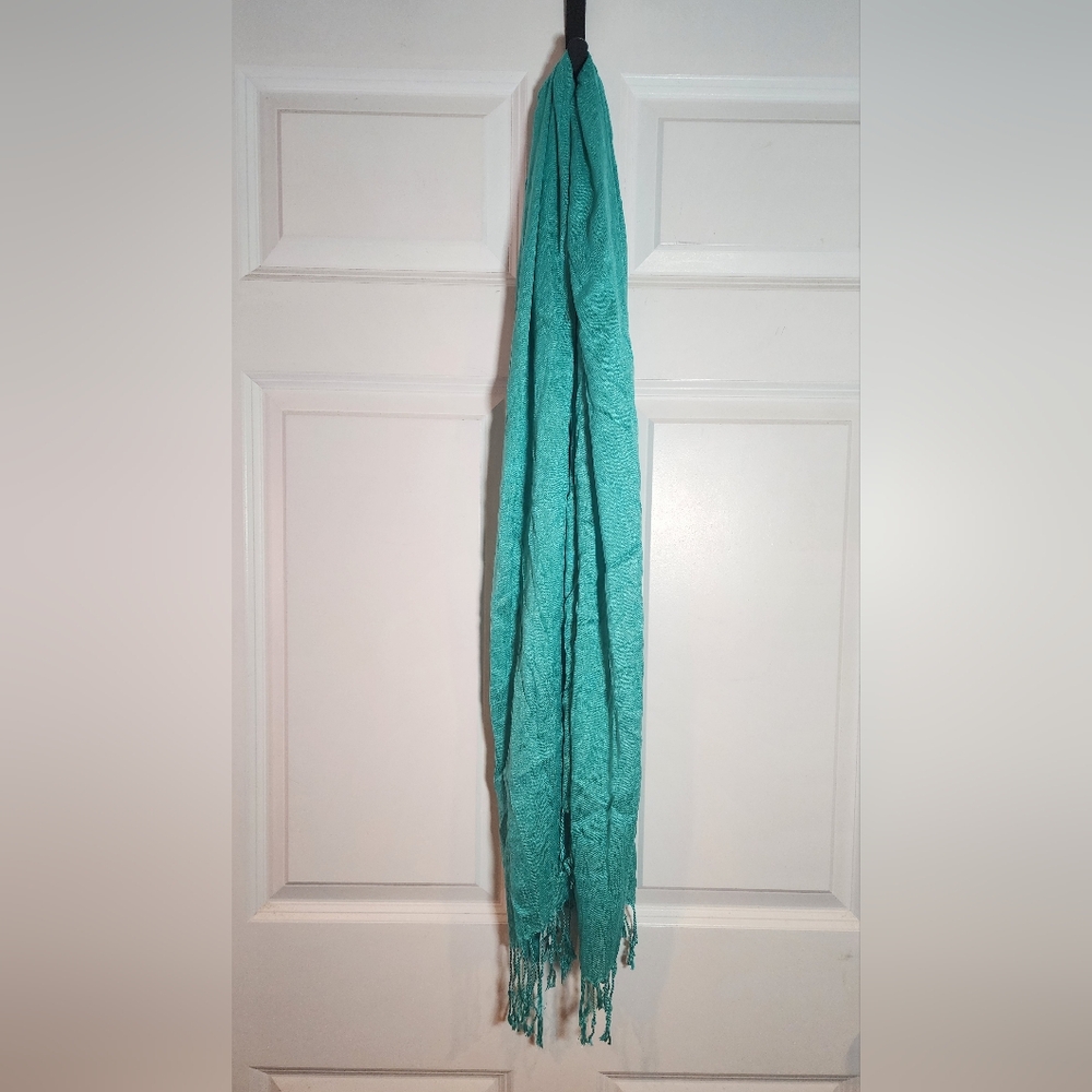 Taleen Teal Rayon Scarf with Fringe
